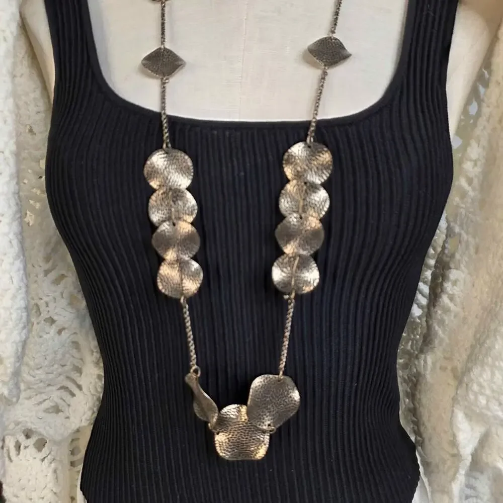 Chicos Hammered Metal Statement Necklace Boho Artsy Festival